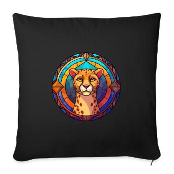 Guépard vitrail coloré dessin animé Kawaii Anim - Housse de coussin décorative 45 x 45 cm - noir - Devant