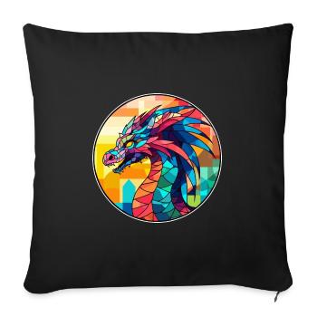 Dragon vitrail coloré dessin animé Kawaii Anima - Housse de coussin décorative 45 x 45 cm - noir - Devant