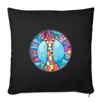 Girafe vitrail coloré dessin animé Kawaii Anim - Housse de coussin décorative 45 x 45 cm - noir - Devant