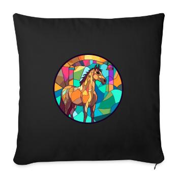 Cheval vitrail coloré dessin animé Kawaii Animal - Housse de coussin décorative 45 x 45 cm - noir - Devant