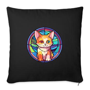 Chaton vitrail coloré dessin animé Kawaii Anima - Housse de coussin décorative 45 x 45 cm - noir - Devant