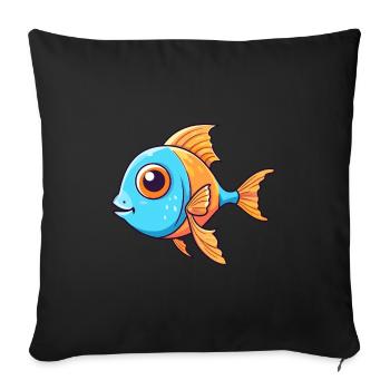 Poisson Mignon Dessin Animé Kawaii Aquarelle Animal De Compagnie - Housse de coussin décorative 45 x 45 cm - noir - Devant