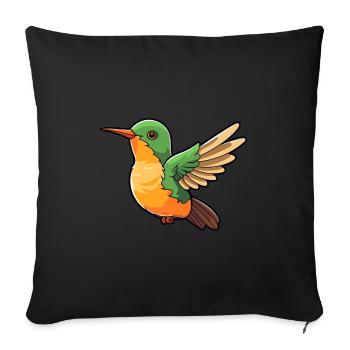 Colibri mignon dessin animé kawaii aquarelle Animal - Housse de coussin décorative 45 x 45 cm - noir - Devant