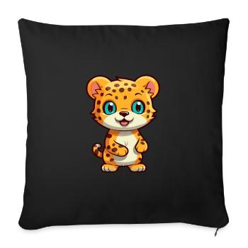 Jaguar Cute Cartoon Kawaii Watercolor Animal Pet - Sofa pillowcase 17,3'' x 17,3'' (45 x 45 cm) - black - Front