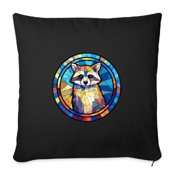 raton laveur vitrail coloré dessin animé kawaii anim - Housse de coussin décorative 45 x 45 cm - noir - Devant