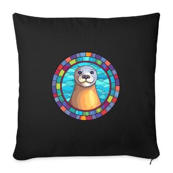 Seal Stained Glass Colorful Cartoon Kawaii Animal - Sofa pillowcase 17,3'' x 17,3'' (45 x 45 cm) - black - Front