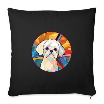 Chien maltais vitrail coloré Cartoon Kawaii - Housse de coussin décorative 45 x 45 cm - noir - Devant