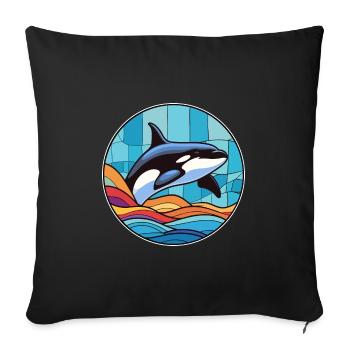 Orca Stained Glass Colorful Cartoon Kawaii Animal - Sofa pillowcase 17,3'' x 17,3'' (45 x 45 cm) - black - Front