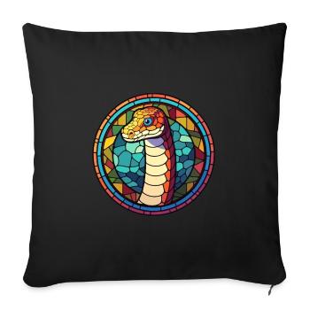Serpent vitrail coloré dessin animé Kawaii Animal - Housse de coussin décorative 45 x 45 cm - noir - Devant