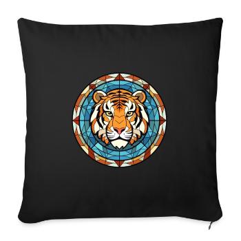Tigre vitrail coloré dessin animé Kawaii Animal - Housse de coussin décorative 45 x 45 cm - noir - Devant
