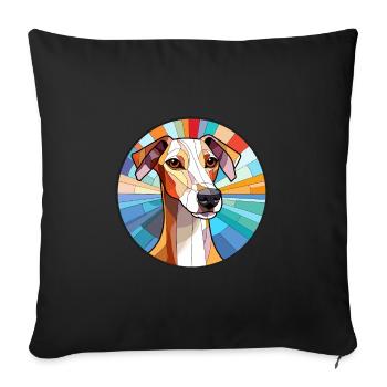 Whippet chien vitrail coloré dessin animé Kawaii - Housse de coussin décorative 45 x 45 cm - noir - Devant