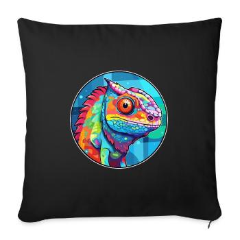 Chameleon Stained Glass Colorful Cartoon Kawaii An - Sofa pillowcase 17,3'' x 17,3'' (45 x 45 cm) - black - Front
