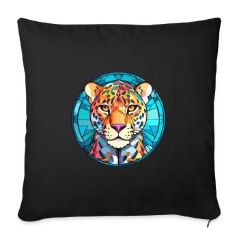 Léopard vitrail coloré dessin animé Kawaii Anim - Housse de coussin décorative 45 x 45 cm - noir - Devant