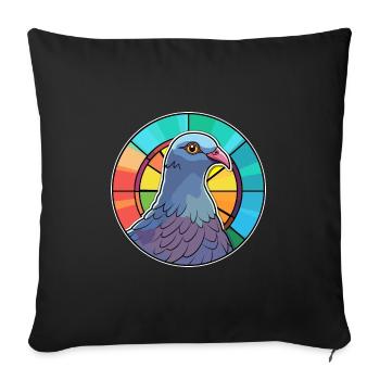 Pigeon vitrail coloré dessin animé Kawaii Anima - Housse de coussin décorative 45 x 45 cm - noir - Devant