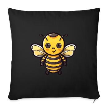 Abeille mignon heureux kawaii dessin animé Clipart Animal - Housse de coussin décorative 45 x 45 cm - noir - Devant