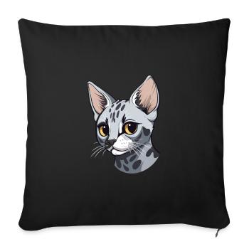 Egyptian Mau Cat Cute Happy Kawaii Cartoon Clipart - Sofa pillowcase 17,3'' x 17,3'' (45 x 45 cm) - black - Front