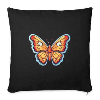 papillon mignon heureux kawaii dessin animé clipart animal - Housse de coussin décorative 45 x 45 cm - noir - Devant