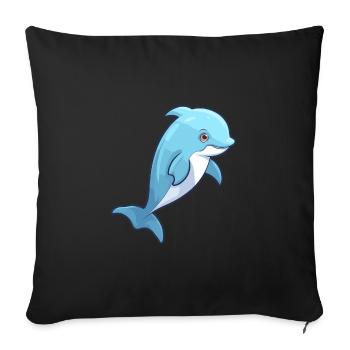 Dolphin Cute Happy Kawaii Cartoon Clipart Animal - Sofa pillowcase 17,3'' x 17,3'' (45 x 45 cm) - black - Front