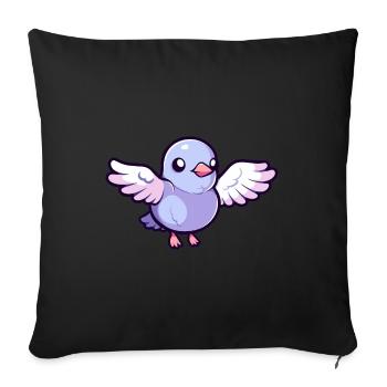 Pigeon Mignon Heureux Kawaii Cartoon Clipart Animal - Housse de coussin décorative 45 x 45 cm - noir - Devant