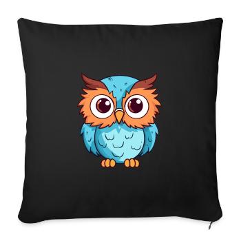 Eule süßes glückliches Kawaii Cartoon Clipart Tier - Sofakissenbezug 45 x 45 cm - Schwarz - Vorne