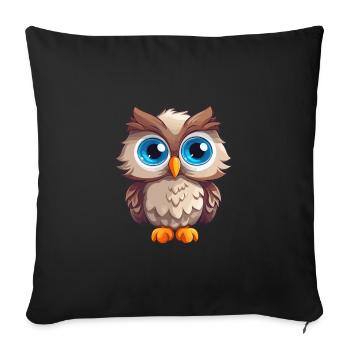 Eule süßes glückliches Kawaii Cartoon Clipart Tier - Sofakissenbezug 45 x 45 cm - Schwarz - Vorne