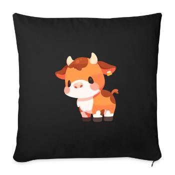 Vache Mignon Heureux Kawaii Dessin Animé Clipart Animal - Housse de coussin décorative 45 x 45 cm - noir - Devant
