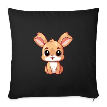 Lapin mignon heureux Kawaii dessin animé Clipart Animal - Housse de coussin décorative 45 x 45 cm - noir - Devant