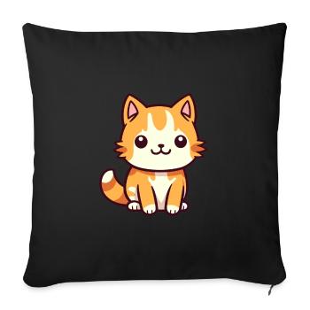 Katze niedlich glücklich kawaii cartoon clipart tier - Sofakissenbezug 45 x 45 cm - Schwarz - Vorne