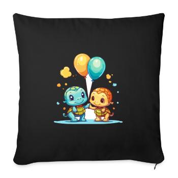 Turtles Kawaii Cartoon Pet Playing With Balloons - Sofa pillowcase 17,3'' x 17,3'' (45 x 45 cm) - black - Front