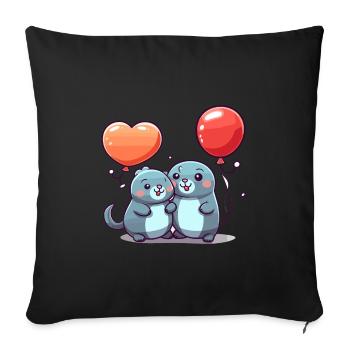 Sceaux kawaii dessin animé animal de compagnie jouant avec des ballons - Housse de coussin décorative 45 x 45 cm - noir - Devant