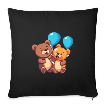 Ours kawaii dessin animé animal de compagnie jouant avec des ballons - Housse de coussin décorative 45 x 45 cm - noir - Devant