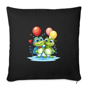 Frogs Kawaii Cartoon Pet Playing With Balloons - Sofa pillowcase 17,3'' x 17,3'' (45 x 45 cm) - black - Front