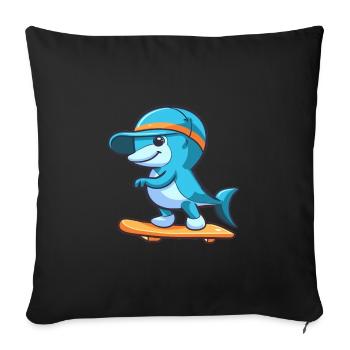 Funny Dolphin Kawaii Cartoon Playing Skateboard - Sofa pillowcase 17,3'' x 17,3'' (45 x 45 cm) - black - Front