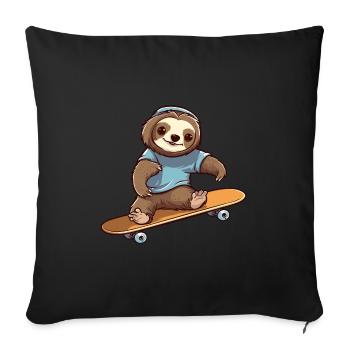 Funny Sloth Kawaii Cartoon Pet Playing Skateboard - Sofa pillowcase 17,3'' x 17,3'' (45 x 45 cm) - black - Front