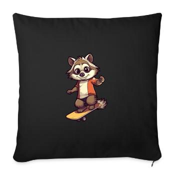 Funny Raccoon Kawaii Cartoon Playing Skateboard - Sofa pillowcase 17,3'' x 17,3'' (45 x 45 cm) - black - Front