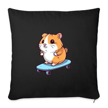 Funny Hamster Kawaii Cartoon Playing Skateboard - Sofa pillowcase 17,3'' x 17,3'' (45 x 45 cm) - black - Front
