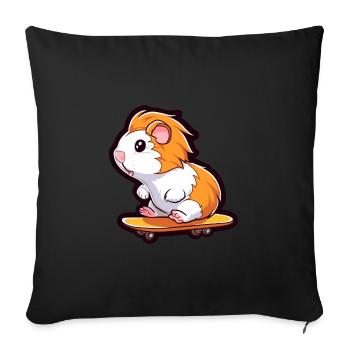 Cochon d’Inde Kawaii Cartoon Jouant Skateboard - Housse de coussin décorative 45 x 45 cm - noir - Devant