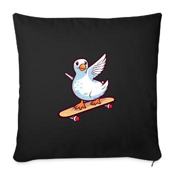 Drôle Dove Kawaii Cartoon Pet Jouant Skateboard - Housse de coussin décorative 45 x 45 cm - noir - Devant