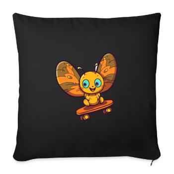 Funny Butterfly Kawaii Cartoon Playing Skateboard - Sofa pillowcase 17,3'' x 17,3'' (45 x 45 cm) - black - Front