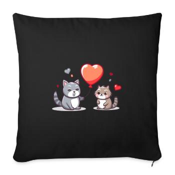 Katze und Hund Kawaii Cartoon spielen mit Luftballons - Sofakissenbezug 45 x 45 cm - Schwarz - Vorne