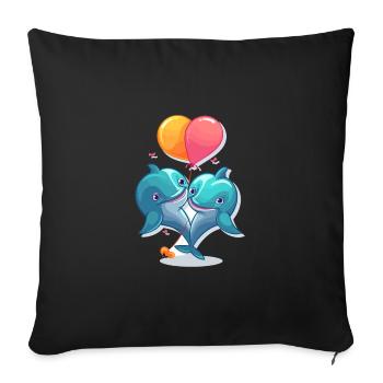 Dolphins Kawaii Cartoon Pet Playing With Balloons - Sofa pillowcase 17,3'' x 17,3'' (45 x 45 cm) - black - Front
