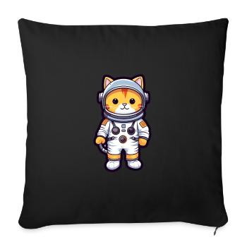 Astronaute Drôle Chat Kawaii Dessin Animé Animal De Compagnie - Housse de coussin décorative 45 x 45 cm - noir - Devant