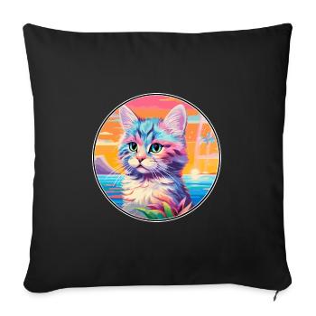 Bambino Chat Race Aquarelle Dessin Animé Kawaii Animal De Compagnie - Housse de coussin décorative 45 x 45 cm - noir - Devant