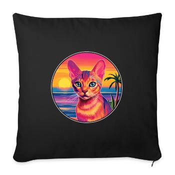 Abyssin Shorthair Chat Aquarelle Dessin Animé Kawaii - Housse de coussin décorative 45 x 45 cm - noir - Devant
