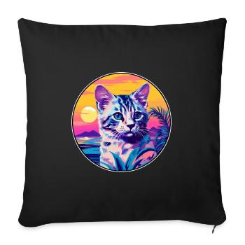 Animal de compagnie australien de dessin animé d'aquarelle de chat de brume tachetée - Housse de coussin décorative 45 x 45 cm - noir - Devant