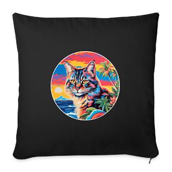 Dessin animé aquarelle chat Bobtail américain Kawaii - Housse de coussin décorative 45 x 45 cm - noir - Devant