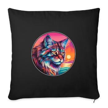 Eurasian Lynx Cat Breed Watercolor Cartoon Kawaii - Sofa pillowcase 17,3'' x 17,3'' (45 x 45 cm) - black - Front