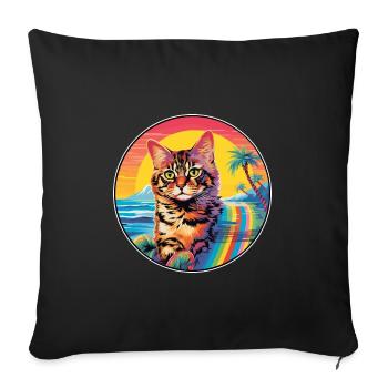 German Rex Cat Breed Watercolor Cartoon Kawaii Pet - Sofa pillowcase 17,3'' x 17,3'' (45 x 45 cm) - black - Front