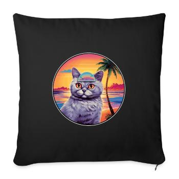 Anglais Argent Chat Race Aquarelle Dessin Animé Kawaii - Housse de coussin décorative 45 x 45 cm - noir - Devant