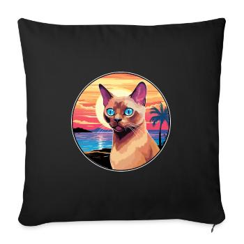 European Burmese Cat Watercolor Cartoon Kawaii - Sofa pillowcase 17,3'' x 17,3'' (45 x 45 cm) - black - Front